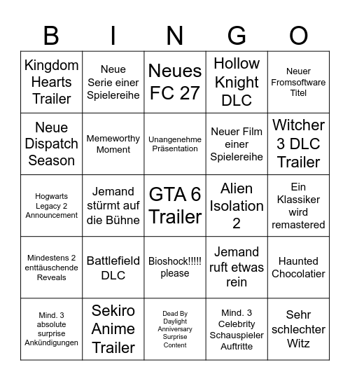 Summer Games Fest Bingo Card
