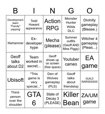 Summer Games Fest 2026 Bingo Card