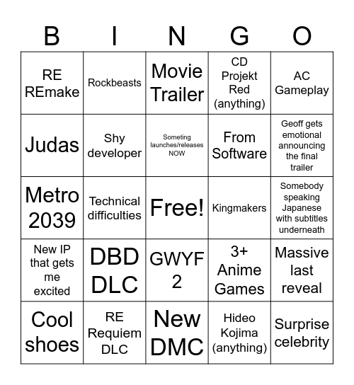 Summer Game Fest 2026 Bingo Card
