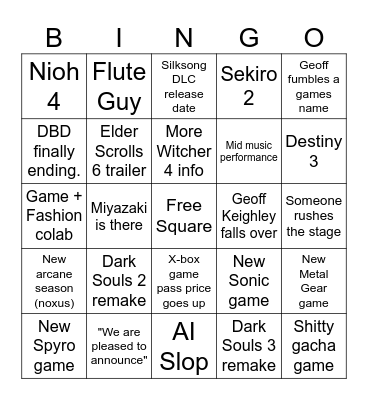SGF 2026 Bingo Card