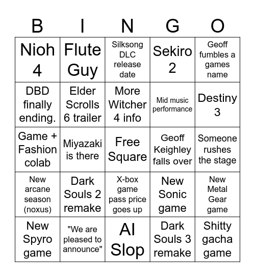 SGF 2026 Bingo Card