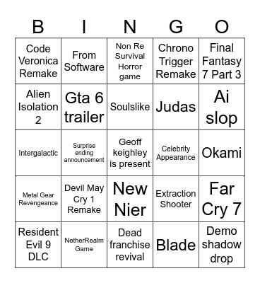 Summer games fest Bingo Card