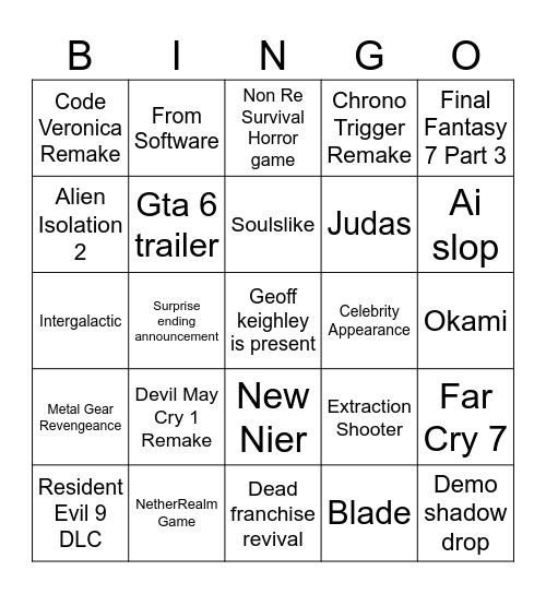 Summer games fest Bingo Card