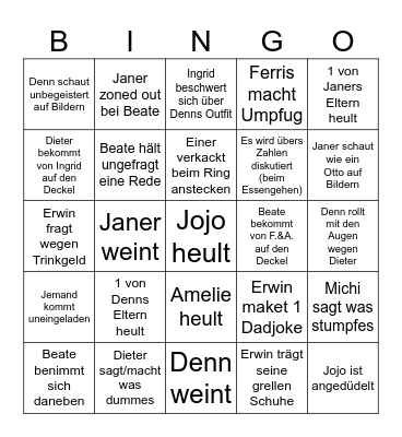 Wedding Bingo Card