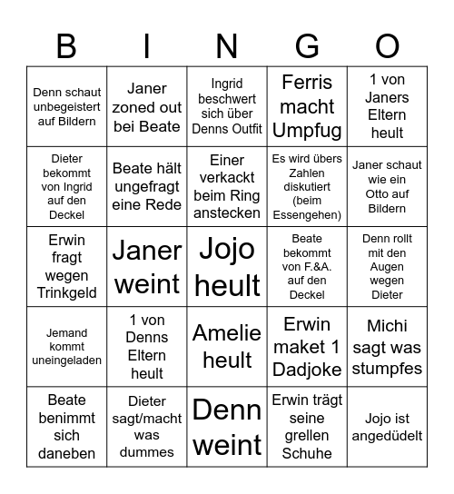 Wedding Bingo Card