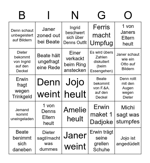 Wedding Bingo Card