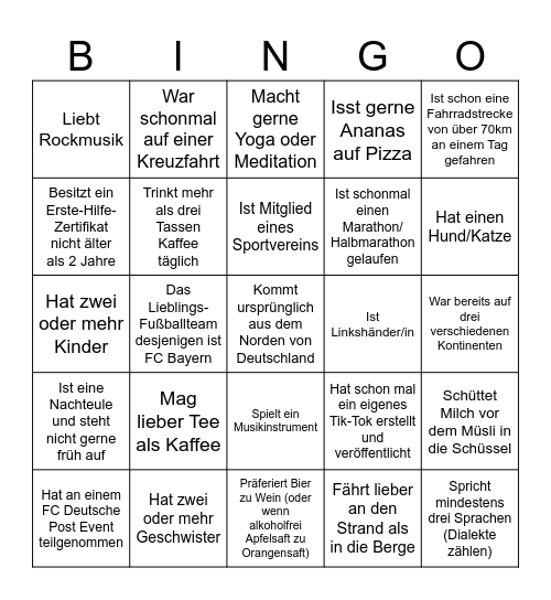 Finde die Kollegen Bingo Card