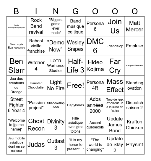 Mathieu Péloquin Palooza Bingo Card