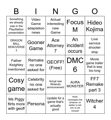 Summer Games Fest Bingo Card