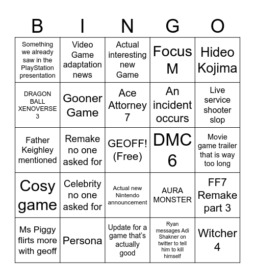 Summer Games Fest Bingo Card