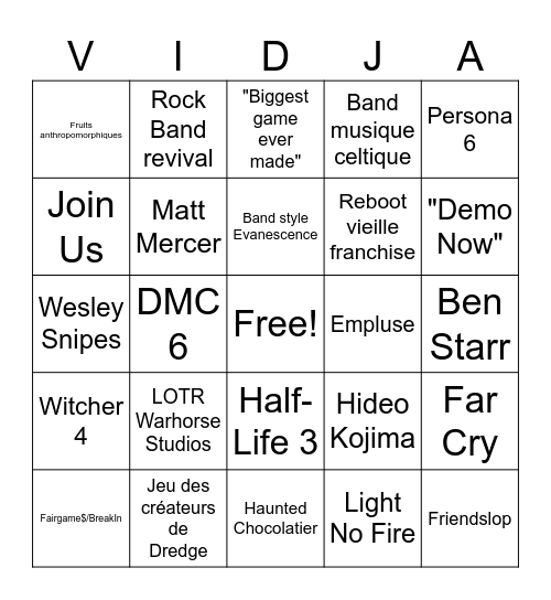 Mathieu Péloquin Palooza Bingo Card