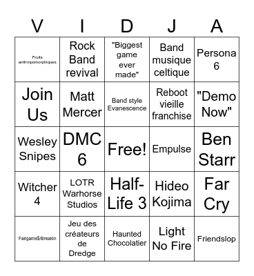 Mathieu Péloquin Palooza Bingo Card
