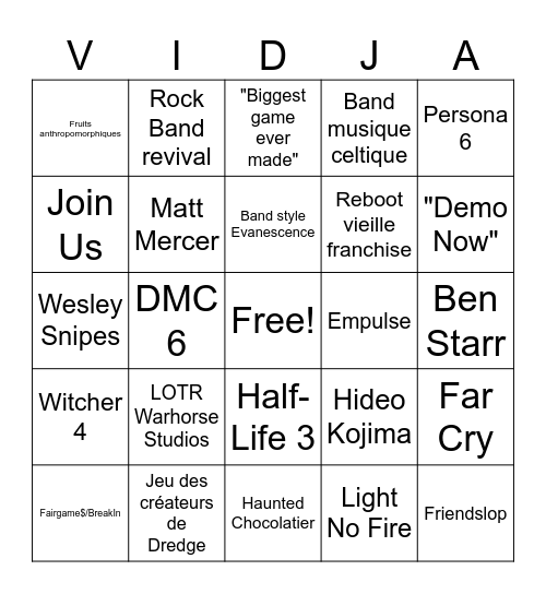 Mathieu Péloquin Palooza Bingo Card