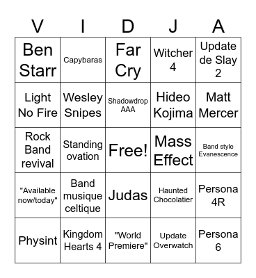 Mathieu Péloquin Palooza Bingo Card