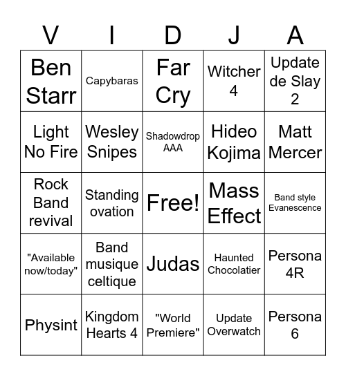 Mathieu Péloquin Palooza Bingo Card