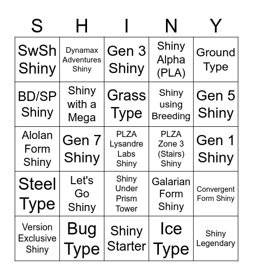 #CFweek Yellow Shiny Bingo Card