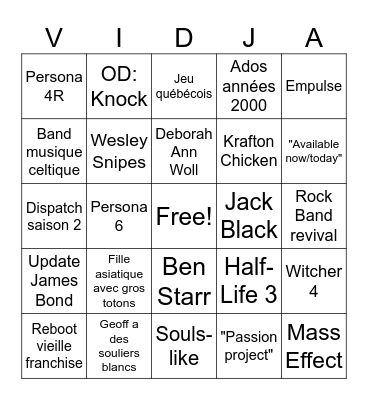 Mathieu Péloquin Palooza Bingo Card
