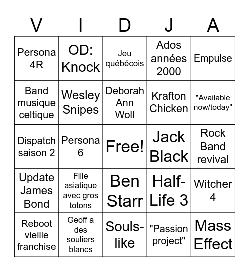 Mathieu Péloquin Palooza Bingo Card