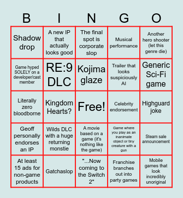 Summer Game Fest Bingo Card