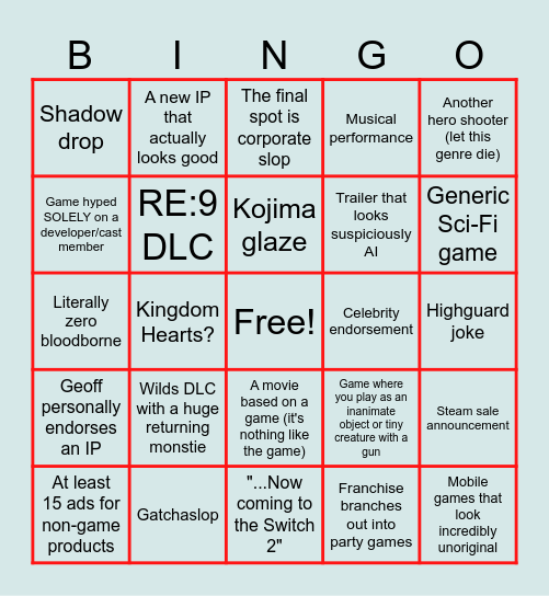 Summer Game Fest Bingo Card