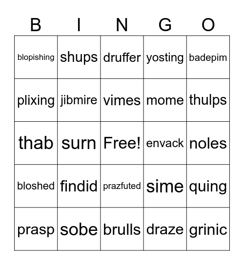 Nonsense Words Bingo Card
