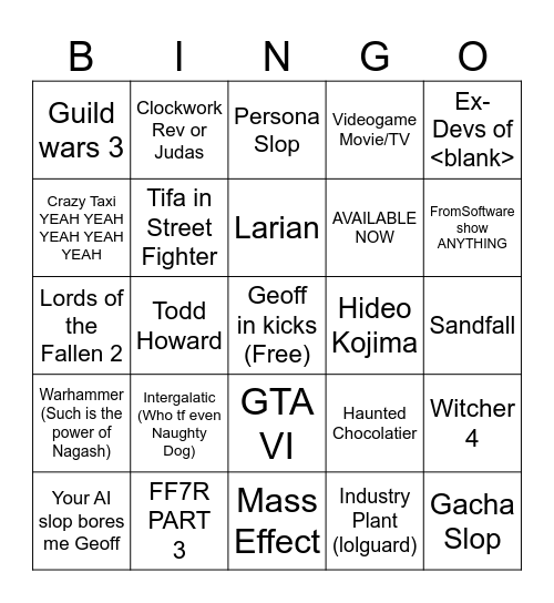Summer games fest 2026 Bingo Card