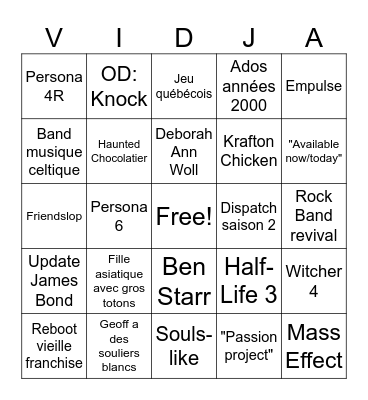 Mathieu Péloquin Palooza Bingo Card