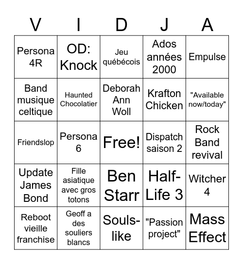 Mathieu Péloquin Palooza Bingo Card