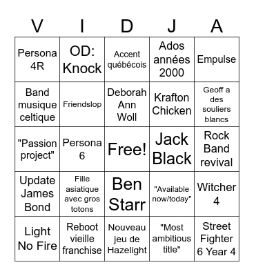 Mathieu Péloquin Palooza Bingo Card