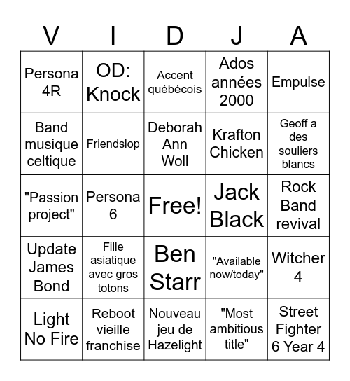 Mathieu Péloquin Palooza Bingo Card