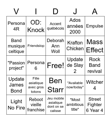 Mathieu Péloquin Palooza Bingo Card