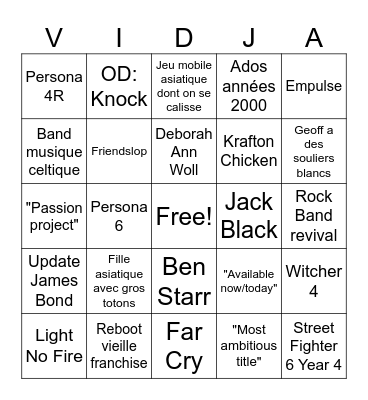 Mathieu Péloquin Palooza Bingo Card