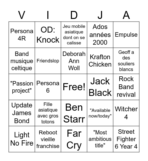 Mathieu Péloquin Palooza Bingo Card