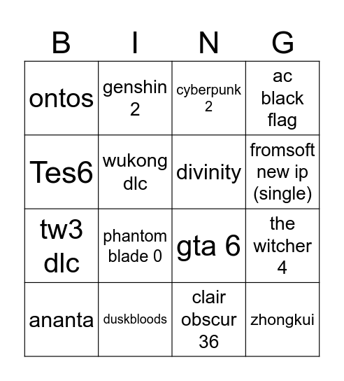 Untitled Bingo Card