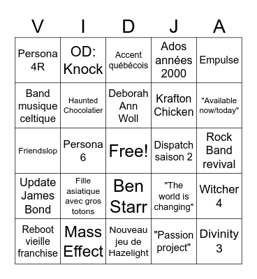 Mathieu Péloquin Palooza Bingo Card