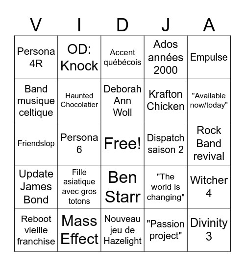 Mathieu Péloquin Palooza Bingo Card