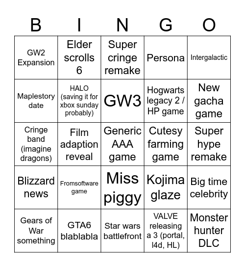 SGF 2026 Bingo Card