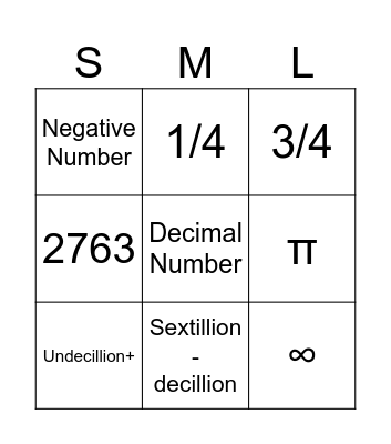 SML Numbers 2 Bingo Card