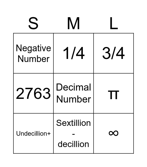 SML Numbers 2 Bingo Card