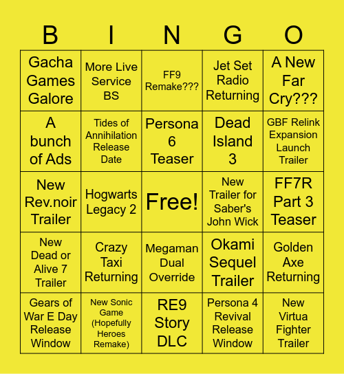SUMMER GAMES FEST 2026 Bingo Card