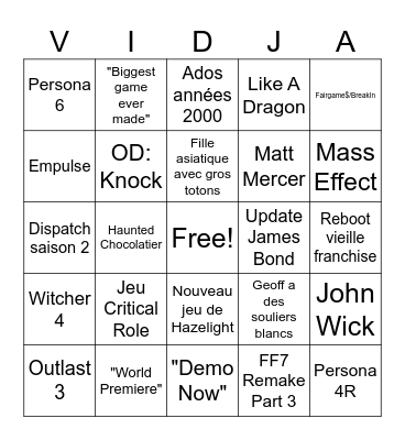 Mathieu Péloquin Palooza Bingo Card