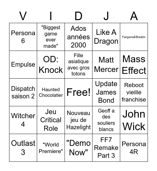 Mathieu Péloquin Palooza Bingo Card