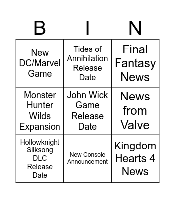 SGF News Bingo Card