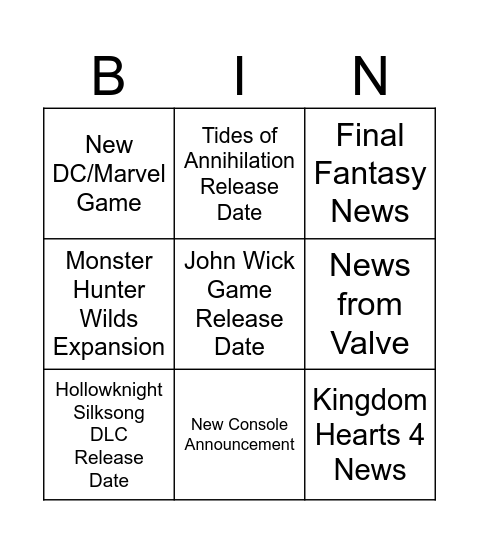 SGF News Bingo Card