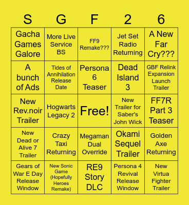 SUMMER GAMES FEST 2026 Bingo Card