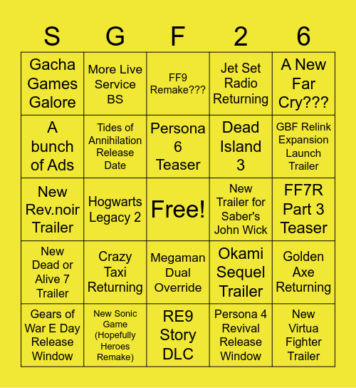 SUMMER GAMES FEST 2026 Bingo Card