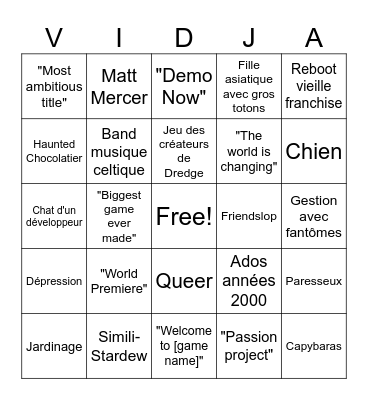 Mathieu Péloquin Palooza Bingo Card