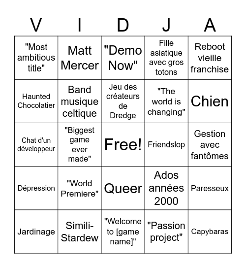 Mathieu Péloquin Palooza Bingo Card