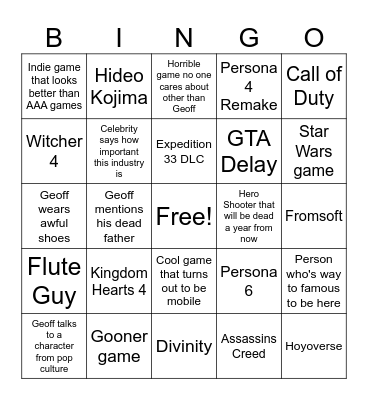 Summer Game Fest 2026 Bingo Card
