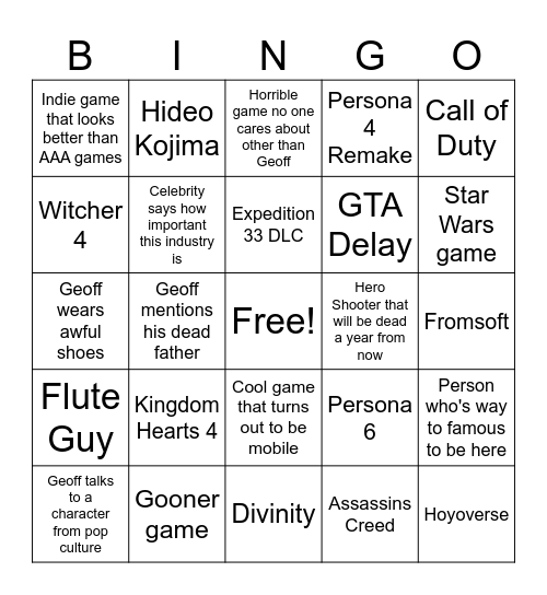 Summer Game Fest 2026 Bingo Card
